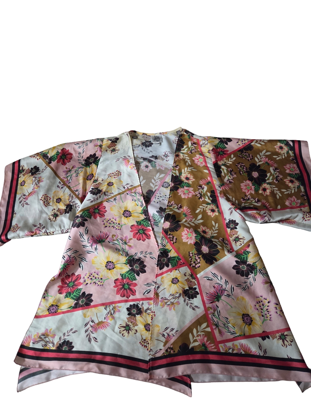 Ivy Jane Pop Flower Capelet Jacket Size S/M Floral Patchwork Kimono Cardigan USA